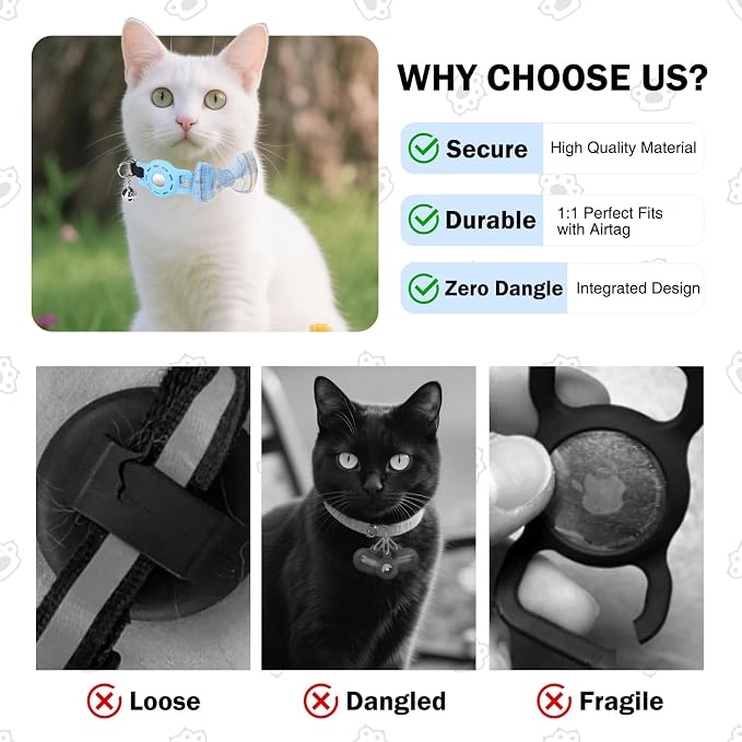 Airtag Cat Collar with Bells and Bowtie -Safety Elastic Band Kitten Collar - Image 6