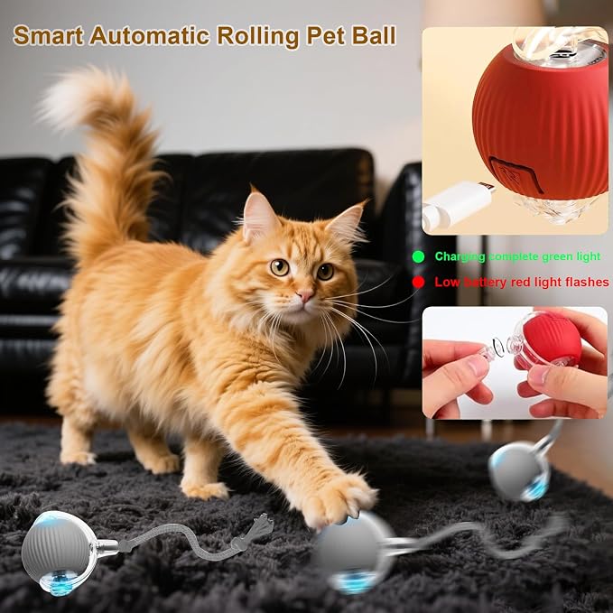 Interactive Cat Toy, 2025 New Interactive Rolling CatsToy Balls 360° Smart - Image 3