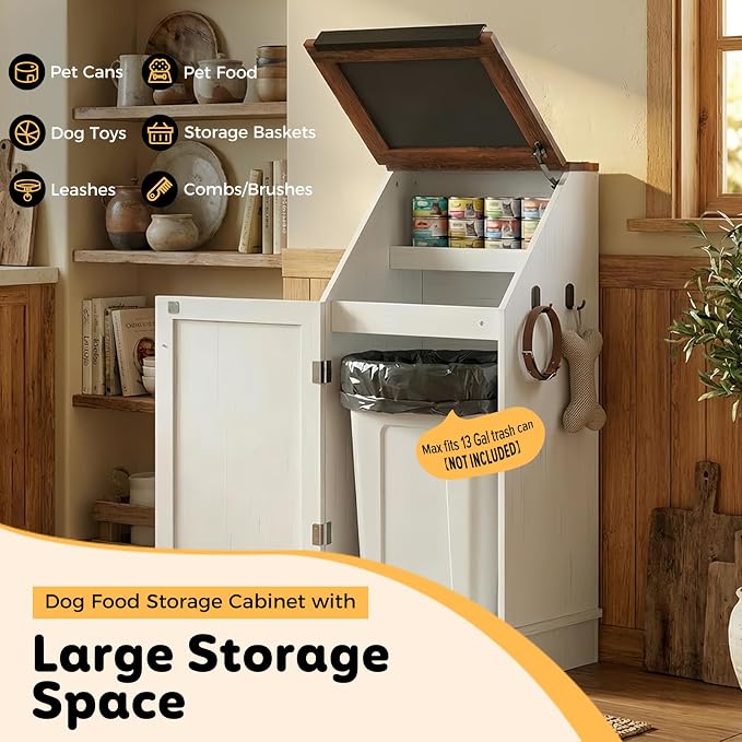 Dog Food Feeding Station with Storage, Pet Food Storage Cabinet with Bowls and - Image 3