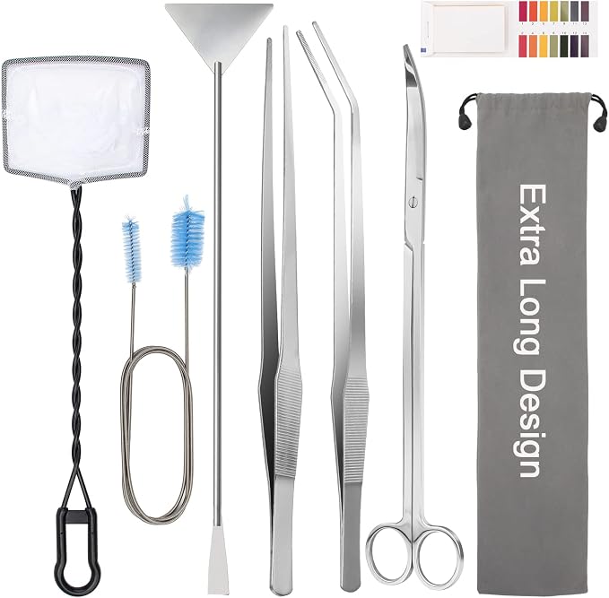 Extra Long Aquarium Aquascaping Tools Kit 8 in 1, Liveek Stainless Steel by Liveek