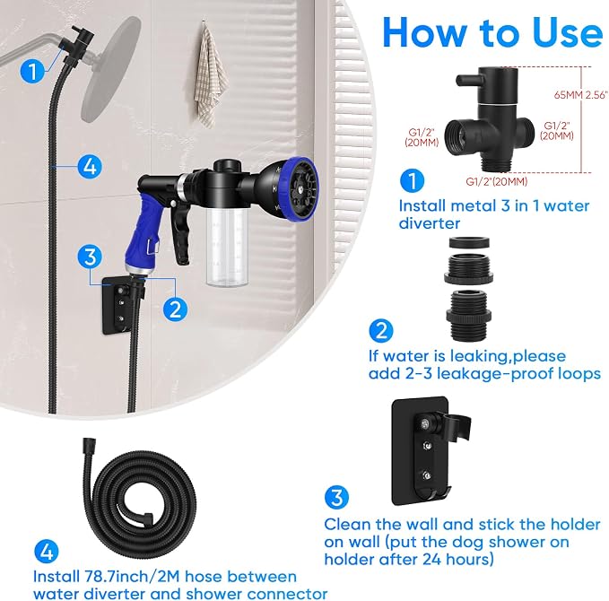 Dog Shower Attachment Water Hose Nozzle Sprayer Set - Image 3