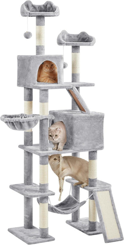 Yaheetech Cat Tree, 82.5in Large Tower w/Hammock, 2 Kitty-Ear Perches, 2 Cozy - Image 2