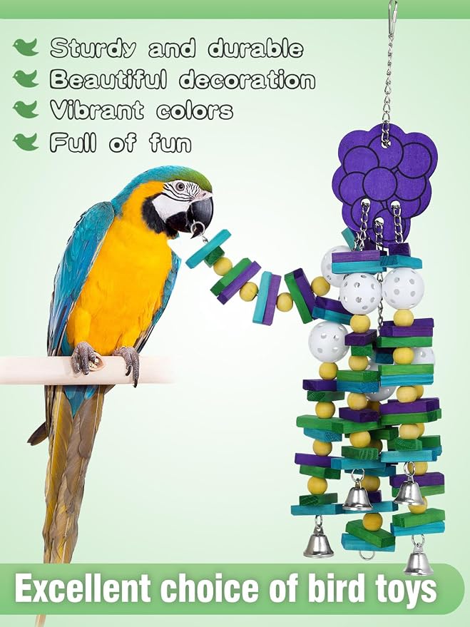 Large Bird Parrot Toys with Bells- Parrots Cage Chewing Toy Gift with Colorful - Image 3