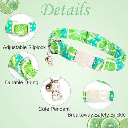 Cat Collar-2 Pack Cute Cat Collars Peach & Lemon Print Breakaway - Image 2