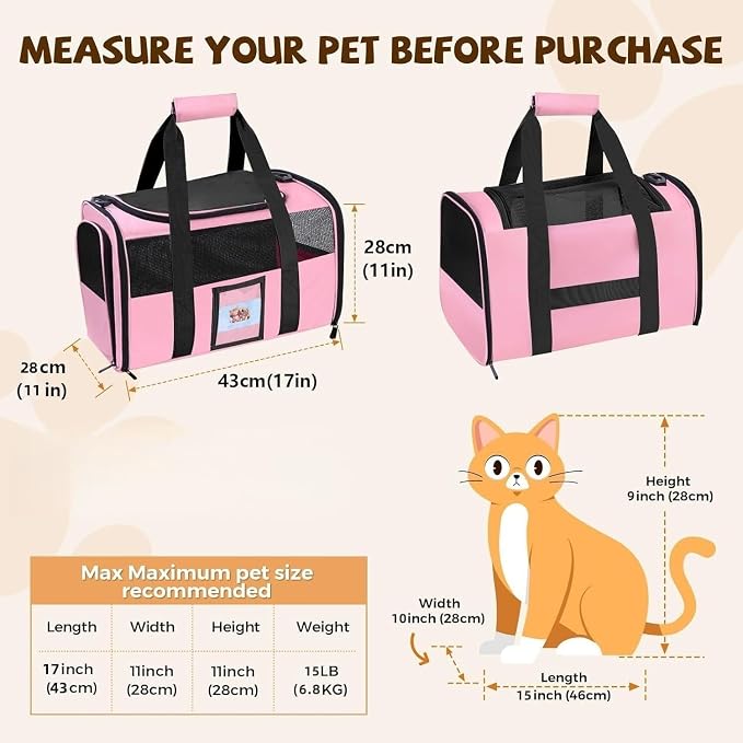 Soft Cat Carrier for Pets Up to 25 lbs, Cat Pet Travel Bag - Image 4