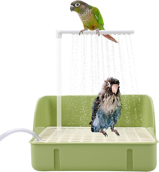 Automatic Bird Bath with Pump, Parrot Bathtub with Anti-Bite Cord Protector by Lonepetu