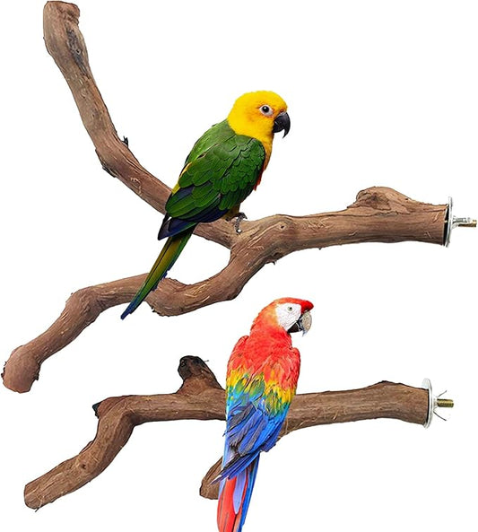 Allazone 4 PCS Natural Wood Bird Perch Stand, Bird Parrot Perch Stand Set - Image 2
