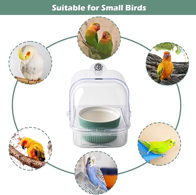 Bird Cage Feeder with Ceramic Bowl, 2 in 1 No Mess Bird Feeder and Transparent - Image 7