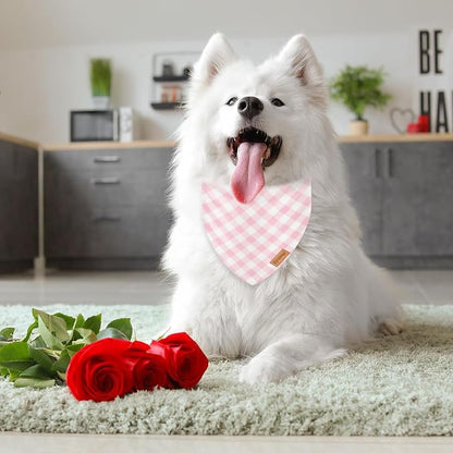 2Pcs Pink Plaid Dog Bandanas Valentine's Triangle Pet Scarf Adjustable Puppy - Image 5