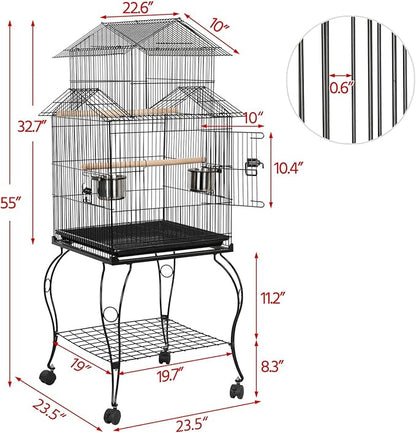 Yaheetech Budgie Cage 55-inch Rolling Standing Triple Roof Medium Parrot Cage - Image 2