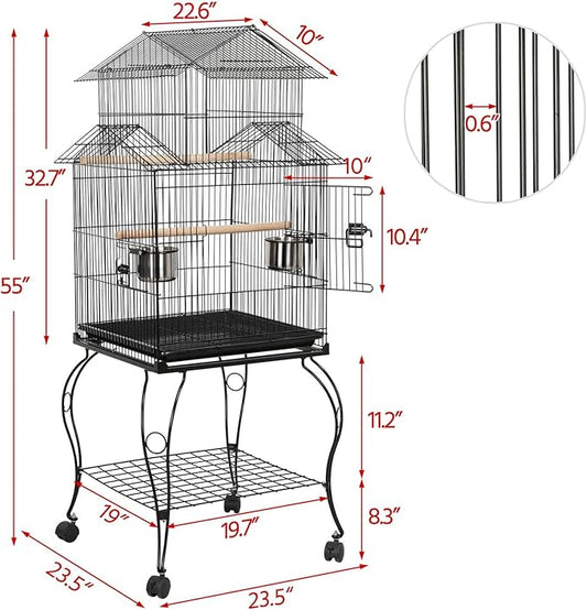 Yaheetech Budgie Cage 55-inch Rolling Standing Triple Roof Medium Parrot Cage - Image 2