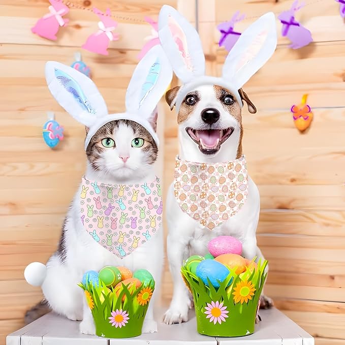 Easter Dog Bandana, 2 Pack Adjustable Holiday Party Pets Rabbit Easter Egg - Image 2