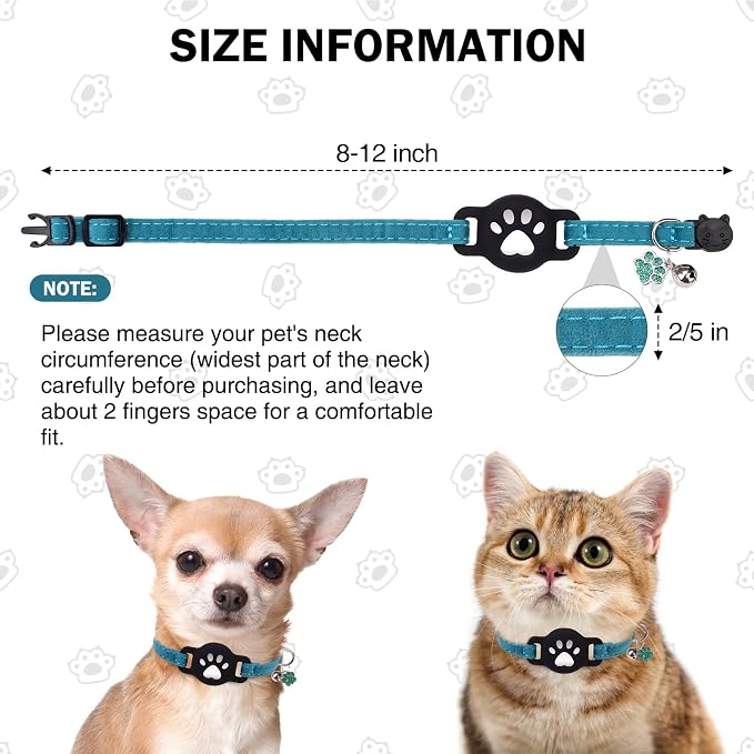 AirTag Cat Collar with Bells, Soft Velvet Cat Collar Breakaway with Airtag - Image 3