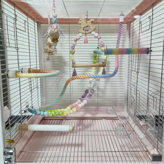 2Pcs Gradient Bird Rope Perch Stand Bird Cage Climbing Rope Toys Accessories of - Image 9