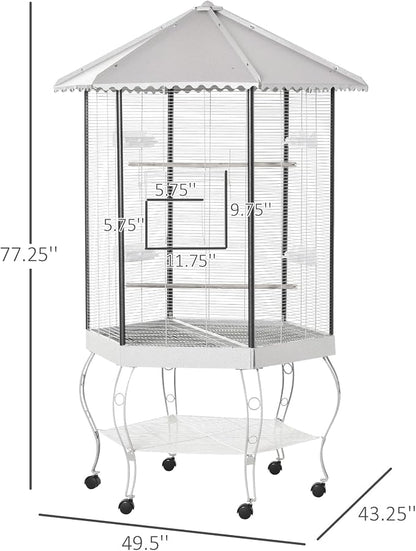PawHut 44" Hexagon Covered Canopy Portable Aviary Flight Bird Cage - Image 7