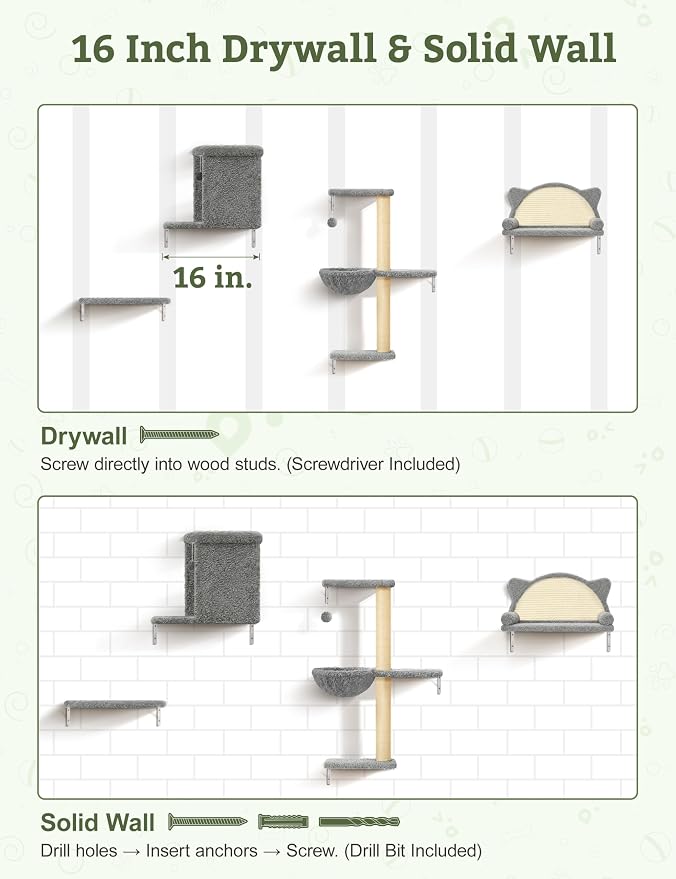 5-in-1 Cat Wall Shelves, Solid Wood & Velvet & Sisal Scratcher, 44lbs Max Load - Image 7