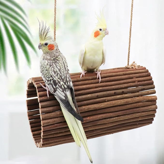Parrot Swing Toys, Hanging Perch Stand, Natural Willow Wood Hammock, Bird Cage - Image 3
