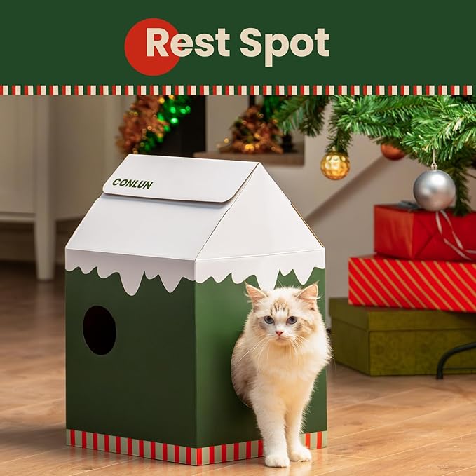 Cardboard Cat House with Scratch Pad & Catnip, Cat Play Scratching House - Image 6
