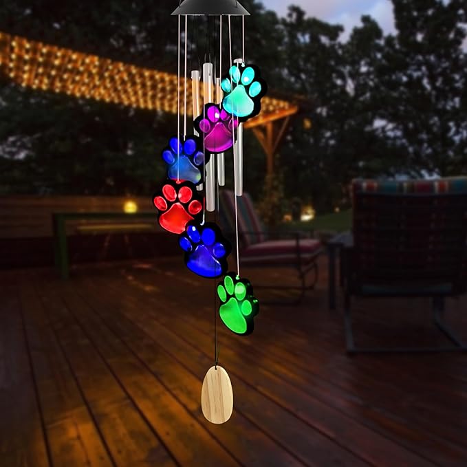 Paw Print Solar Wind Chimes for Outside, Color Changing Paw Prints Wind Chimes - Image 6