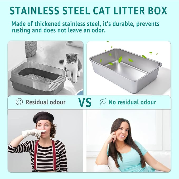 Stainless Steel Litter Box, 23.6“x15.7"x6" Deep Stainless Steel Cat Litter Box - Image 5
