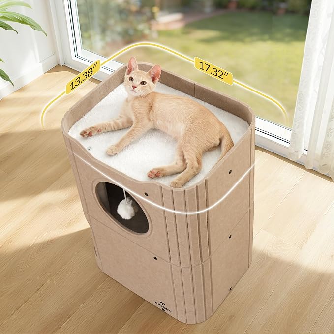 Cat House for Indoor Cats, 2-Storey Cat Bed Cave, Felt Cat Hideaway Condo - Image 6