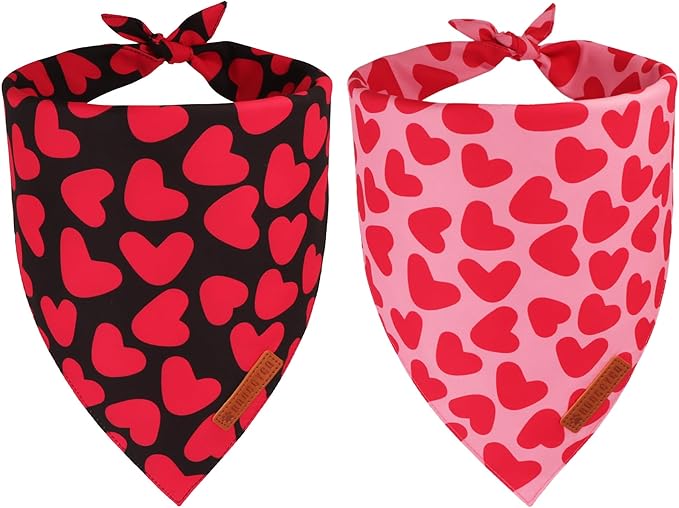 ADOGGYGO Valentine Dog Bandana 2 Pack, Reversible Red Pink Heart Pet Scarf Bib by ADOGGYGO