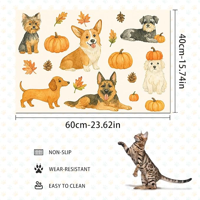 Fall Dog Pet Feeding Mat Autumn Pumpkin Design Food Mat - Image 4