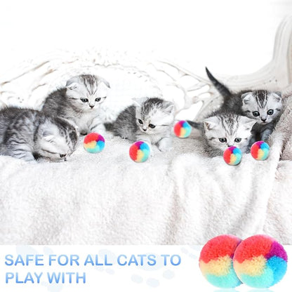 KALIONE 30 Pcs Soft Plush Cat Ball 1.2-inch Rainbow Cat Toy Balls Fuzzy Kitty - Image 7