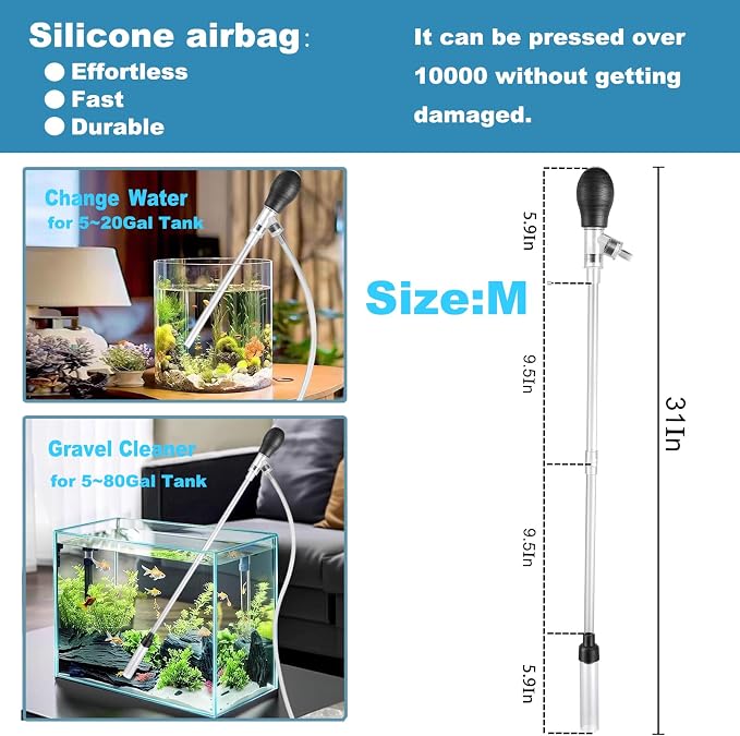 Carefree Fish Aquarium Gravel Cleaner 6Ft Hose Silicone Airbag Fish Tank Water - Image 2