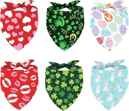 Whaline 6 Pack Valentine's Day Pet Bandanas Heart Pet Neckerchief Shamrock by Whaline