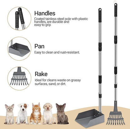 Heeyoo Dog Pooper Scooper, Dog Poop Tray and Rake Set, Pet Waste Removal Scoop - Image 2