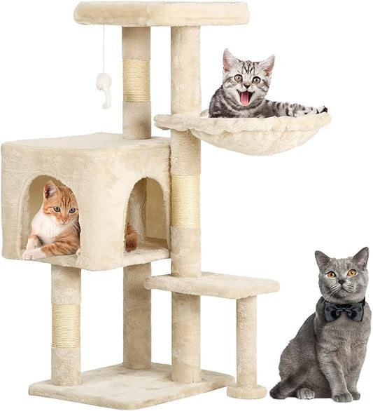 BestPet | 37" Cat Tree Tower | Beige | Sturdy Multi-Level Cat Tree by BestPet