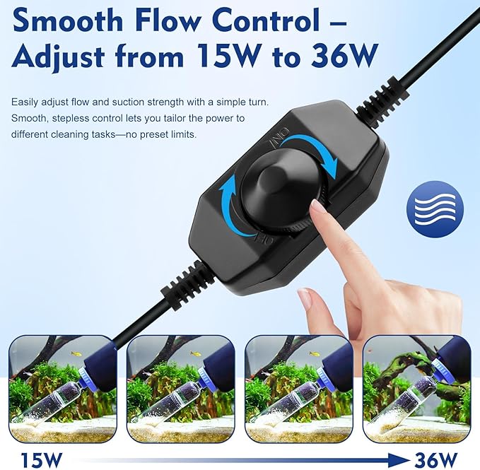 AQQA DC 36W Electric Aquarium Vacuum Gravel Cleaner 6-in-1 Multifunctional Fish - Image 2