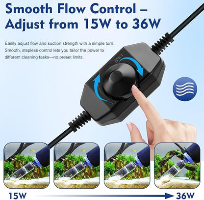 AQQA DC 36W Electric Aquarium Vacuum Gravel Cleaner 6-in-1 Multifunctional Fish - Image 2