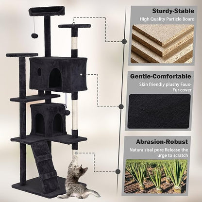 Heavy Duty Cat Tree Tower, Cat Condo, Hanging Ball, Dark Grey - Image 4
