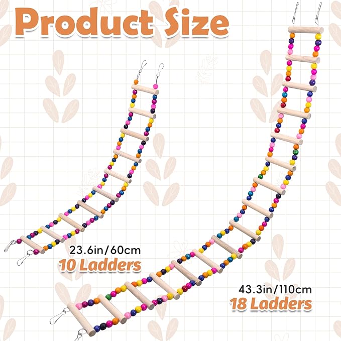 PINVNBY 2 PCS Extra Large Bird Ladder Toys, Wooden Parakeet Swing Toys - Image 2