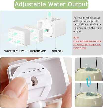 Ceramic Cat Water Fountain, 45oz/1.3L Ultra-Silent Automatic Pet Drinking Water - Image 2