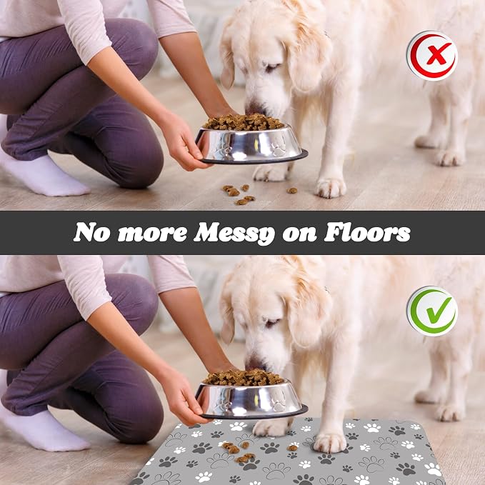 Dog Food Mat, Absorbent Water Bowl Mats Cat Pet Feeding Placemats Light Gray 24 - Image 5