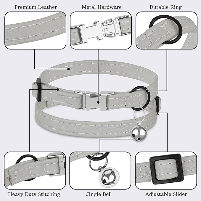 Leather Cat Collar with Buckle and Removable Bell - Image 5