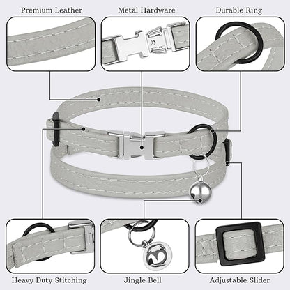 Leather Cat Collar with Buckle and Removable Bell - Image 5