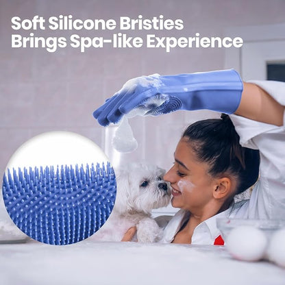 DELOMO Dog Washing Gloves Large Size: 1 Pair Soft and Gentle Silicone Pet - Image 5