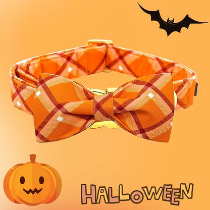 Fall Dog Collar, Pet Collar Bow Orange Plaid Collars Girl Boy Holiday Pet - Image 4