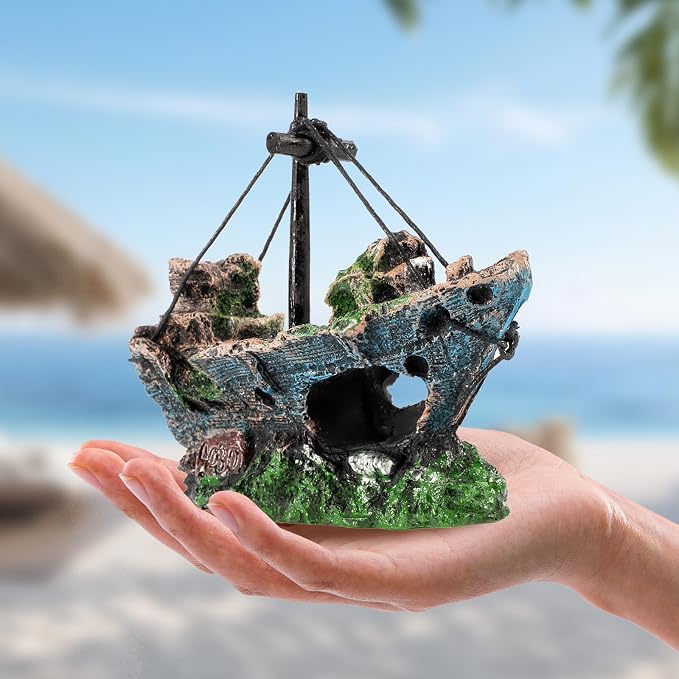 8Pcs Fish Tank Decorations Set Sunken Ship Decoration, Resin Material Fish Tank - Image 7