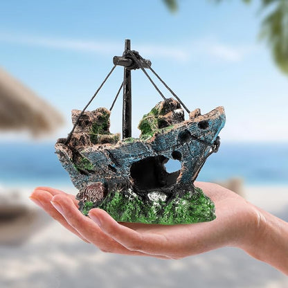8Pcs Fish Tank Decorations Set Sunken Ship Decoration, Resin Material Fish Tank - Image 7