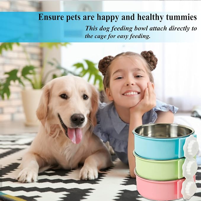 2 Pieces Crate Dog Bowl, Removable Stainless Steel Pet Kennel Hanging Food - Image 7