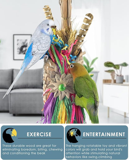 Bissap Bird Chew Toys, Parrot Foraging Shredder Natural Palm Frond Woven Bag - Image 4
