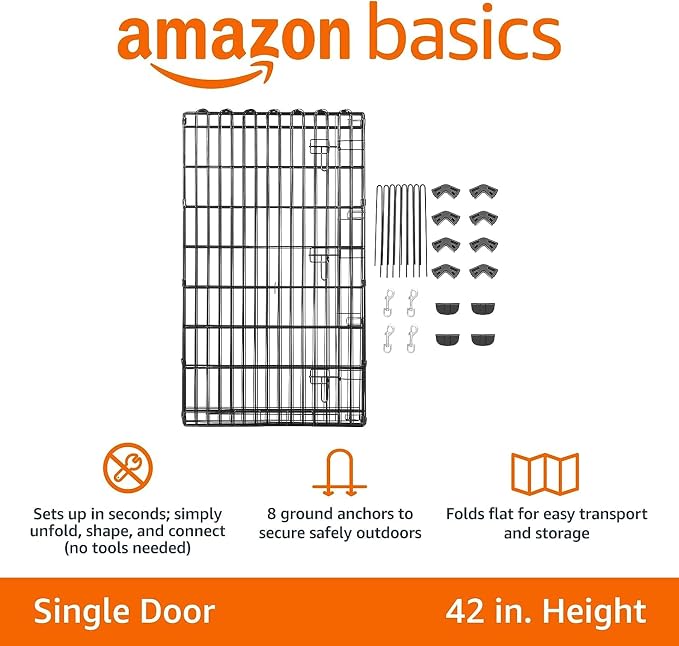Amazon Basics Foldable Octagonal Metal Exercise Dog Playpen, Indoor/Outdoor - Image 5