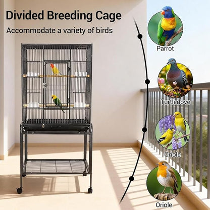 53 Inch Bird Cage with Wooden Perches, Standing Wrought Iron Birdcage with - Image 8