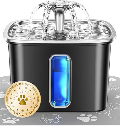 Veken Innovation Award Winner Stainless Steel Cat Water Fountain, 108oz/3.2L by Veken