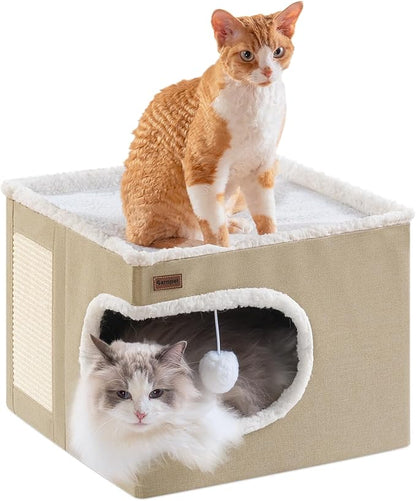 Cat Bed for Indoor Cats Cube House, Covered Cat Cave Beds & Furniture by Garnpet